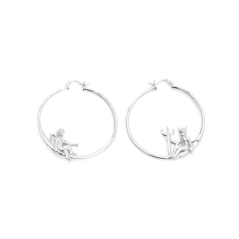S925 Sterling Silver Fashionable Devil And Angel Earrings Hoops For Women
