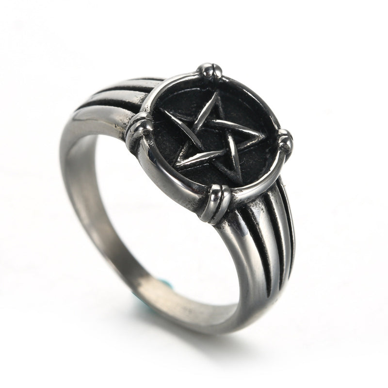 European And American Retro Men's Stainless Steel Pentagram Ring