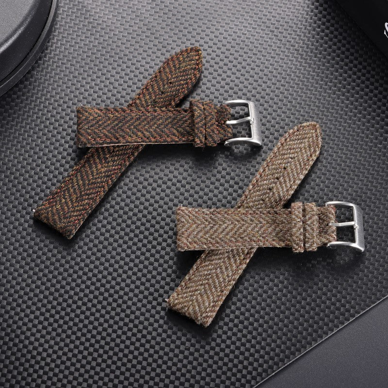 High-quality Tweed-finished Leather Watch Strap With Quick-release Mechanism, Vintage-style Wristband