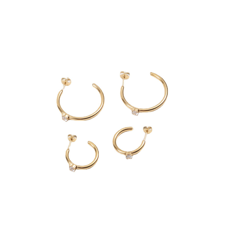 Brincos Fonte C Com Zircão Titânio Aço I Galvanizado Ouro 18K