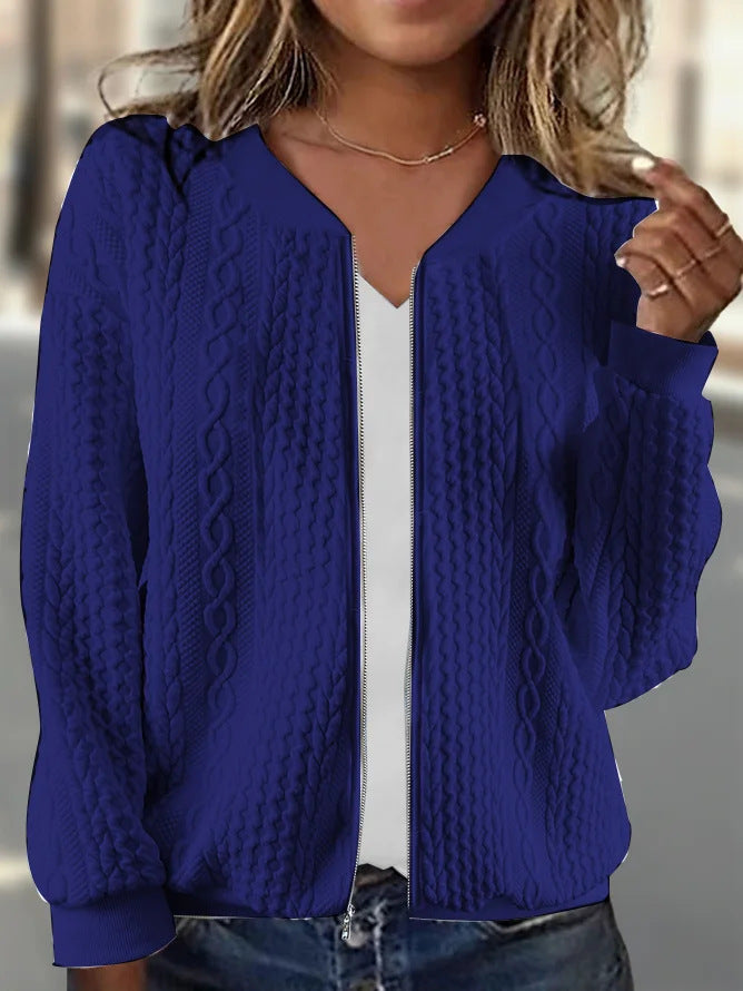 Lässige Jacquard-Kurzjacke mit langen Ärmeln
