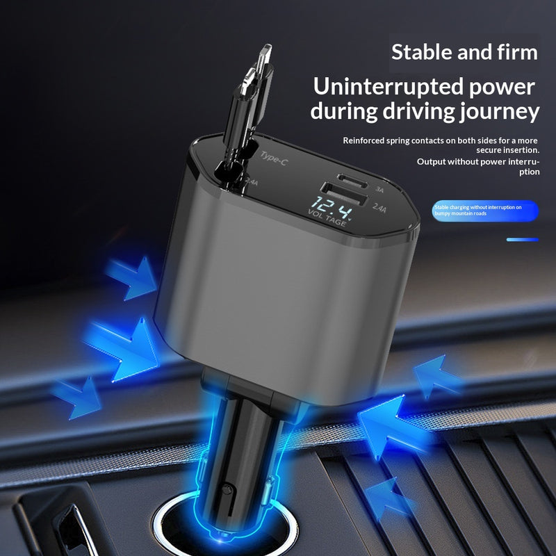 4-in-1 einziehbares Auto-Ladegerät, schnelles 120-W-Auto-Handy-Ladegerät mit USB-C-Kabel