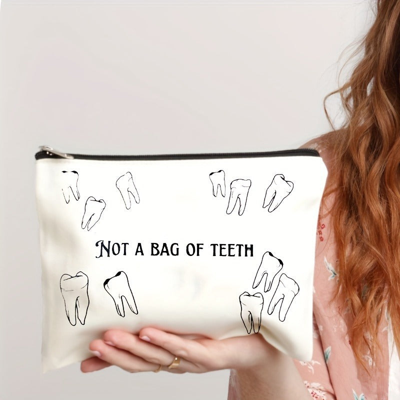 Tooth-patterned Canvas Zip Pouch For Kids Travel