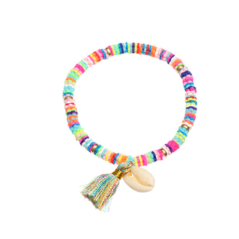 Bohemian Ethnic Shell Tassel Bracelet Simple Colored Soft Clay Bracelet