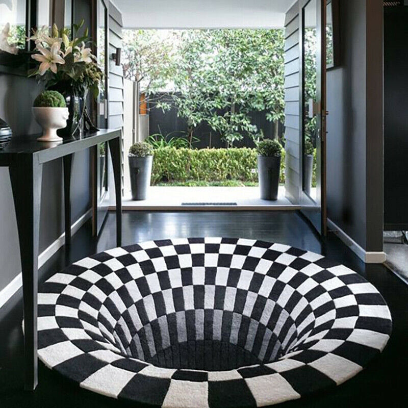 3D Vortex Teppich Schwarz Weiß Gitter Bodenloses Loch Illusion Teppich Wohnzimmer Schlafzimmer Anti-Rutsch Fußmatten Home Fashion Teppich