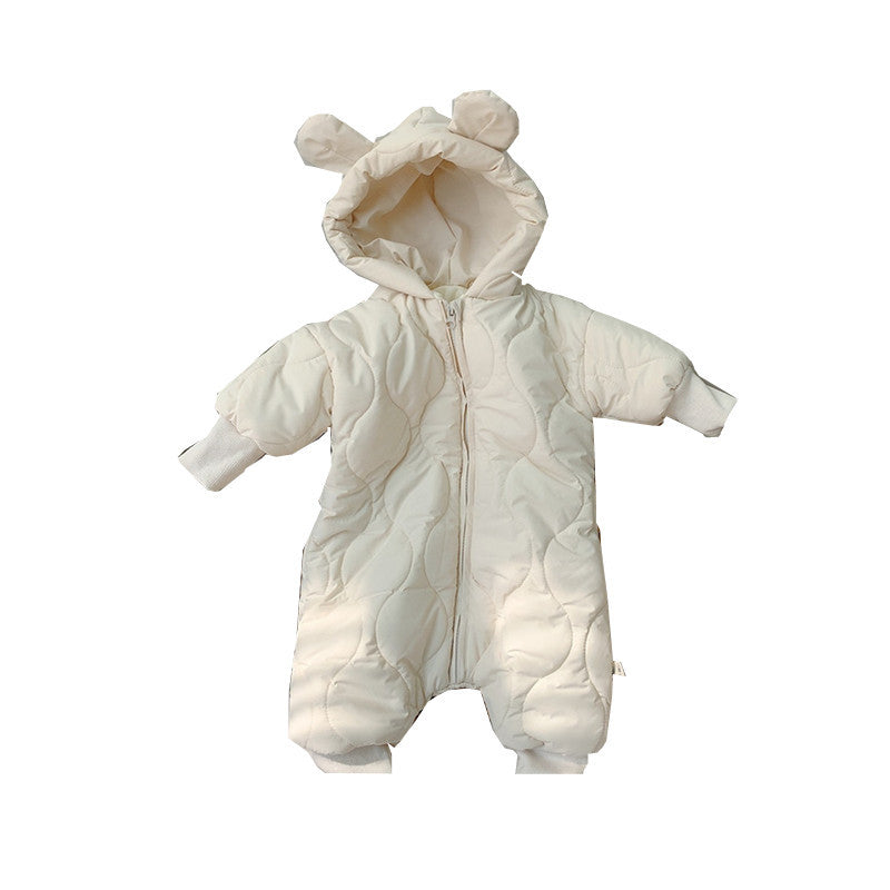 Roupa de inverno quente e acolchoada de bebé para menino e menina com padrão de urso