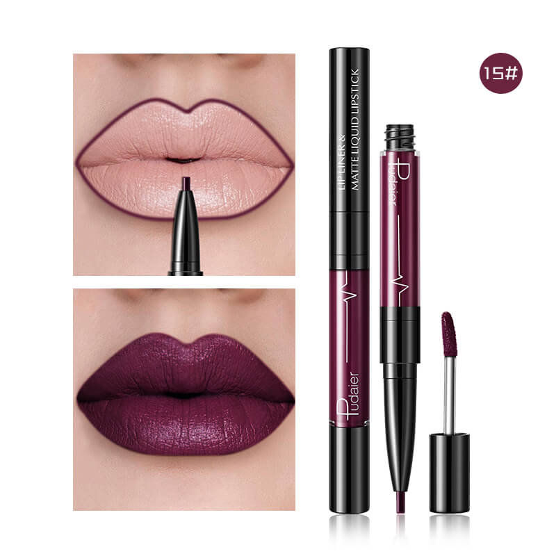 Pudaier Batom Matte Líquido e Lápis de Lábios 2 em 1 Maquilhagem Profissional Completa Agate Red Tinta de Lábios Volumizador Batom Líquido de Tatuagem