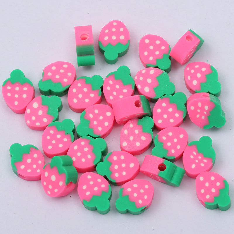 Fruit Strawberry Soft Ceramic Beads Bracelet Necklace Accessories 50 Pcsbag Children Hand Punched Beaded Loose Beads