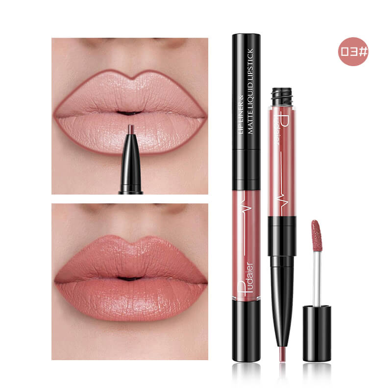 Pudaier Batom Matte Líquido e Lápis de Lábios 2 em 1 Maquilhagem Profissional Completa Agate Red Tinta de Lábios Volumizador Batom Líquido de Tatuagem