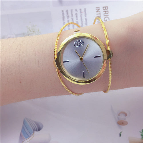 Relógio retrô feminino redondo com pulseira de fio de aço único