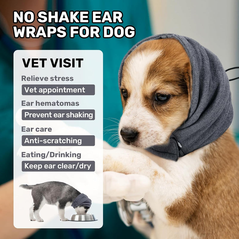 Capuz calmante para cães, proteção auricular sem abas, protetores de ouvidos ajustáveis para cão, para redução de ruído, faixa de cabeça para alívio de ansiedade, hematomas, higiene e secagem forçada.