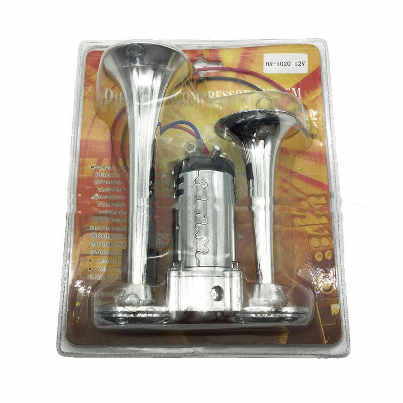 Car And Motorcycle Modified 12V/24V Double Pipe Conjoined Electric Horn With Air Pump