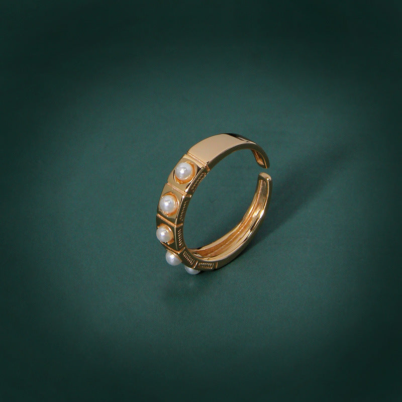 S925 Sterling Silver Checkered Pearl Ladies Ring