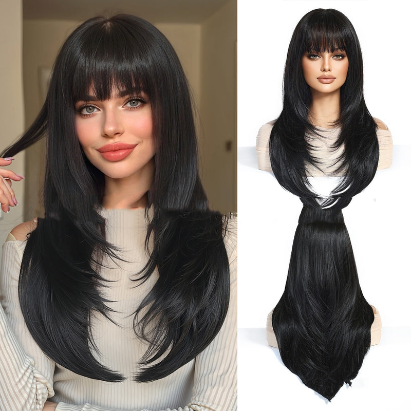 Cabelo Liso com Franja Laranja Dourado Claro