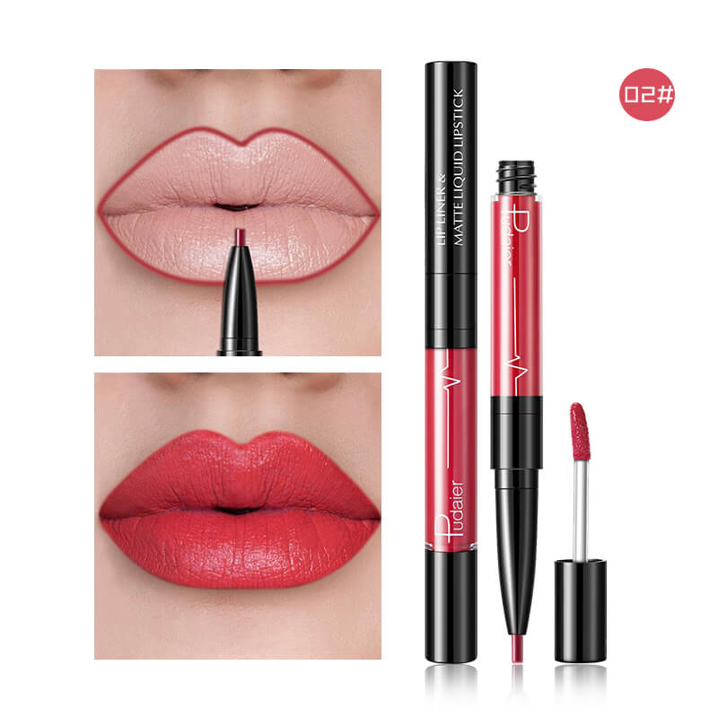 Pudaier Batom Matte Líquido e Lápis de Lábios 2 em 1 Maquilhagem Profissional Completa Agate Red Tinta de Lábios Volumizador Batom Líquido de Tatuagem
