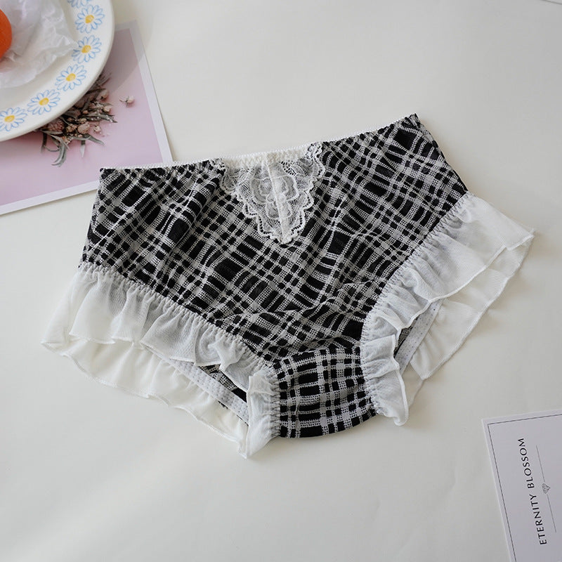 High Waist Hip Retro Lace Black And White Briefs