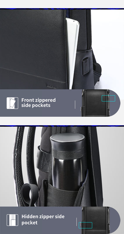Layered Leather Backpack With Usb Charging