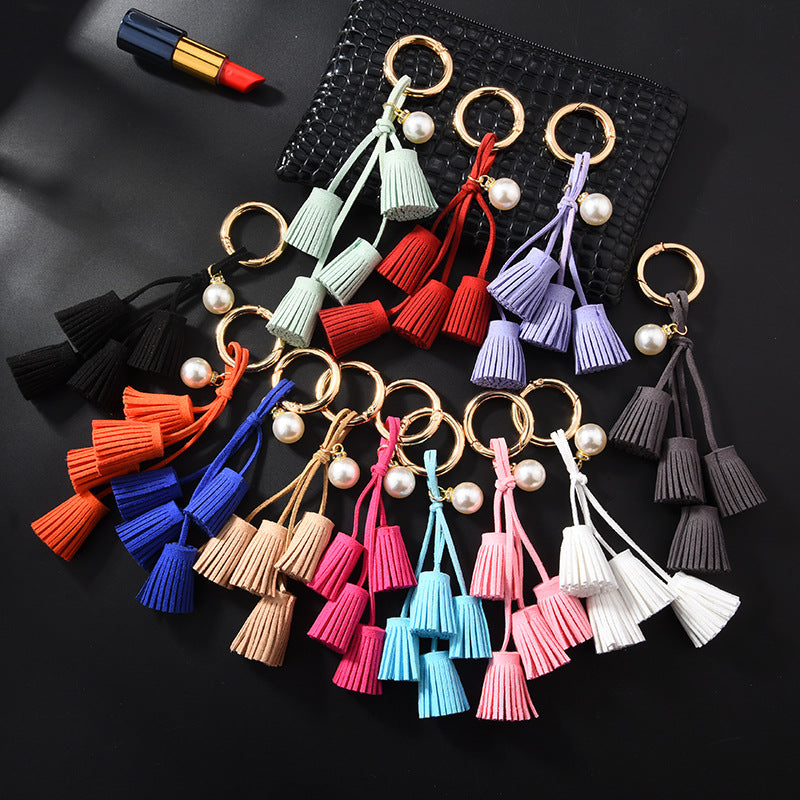 Porta-chaves com Borla de Veludo e Pendente de Pérola