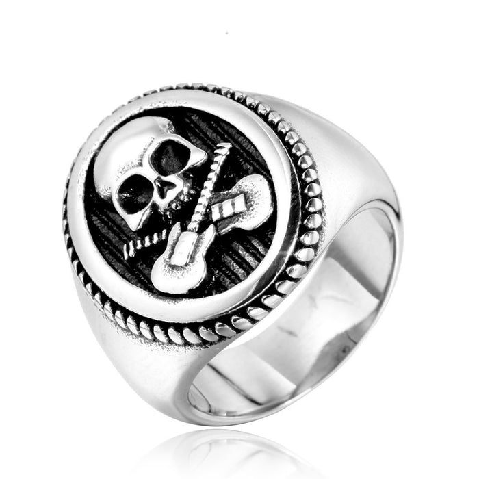 Men's Titanium Steel Fashion Personality Skull Guitar Ring