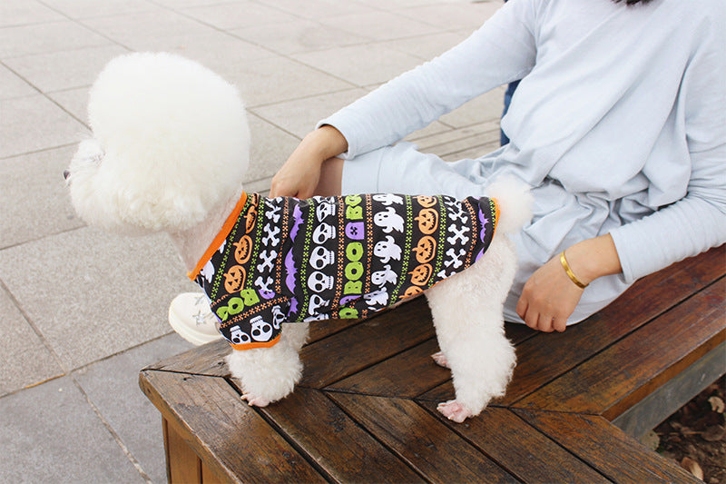 Hundekleidung Frühjahr- und Sommerkleidung Cartoon-Print T-Shirt Teddy Bichon Haustierkostüm Großhandel Haustier Halloween-Kleidung
