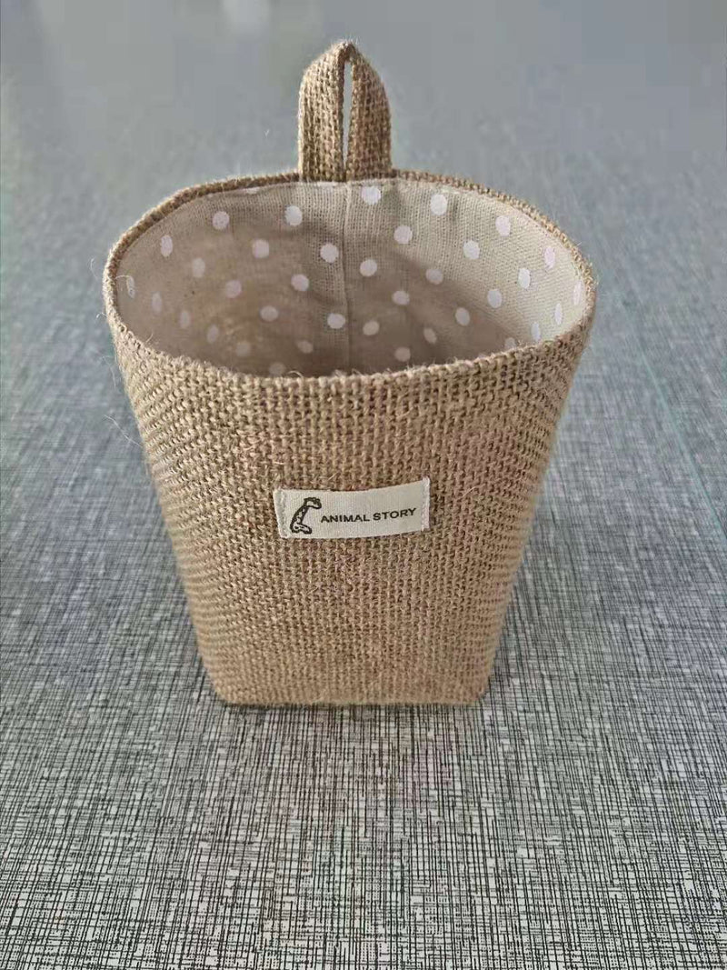 Cotton And Linen Creative Storage Hanging Bag Wall Behind The Door Desktop Debris Jute Storage Bag