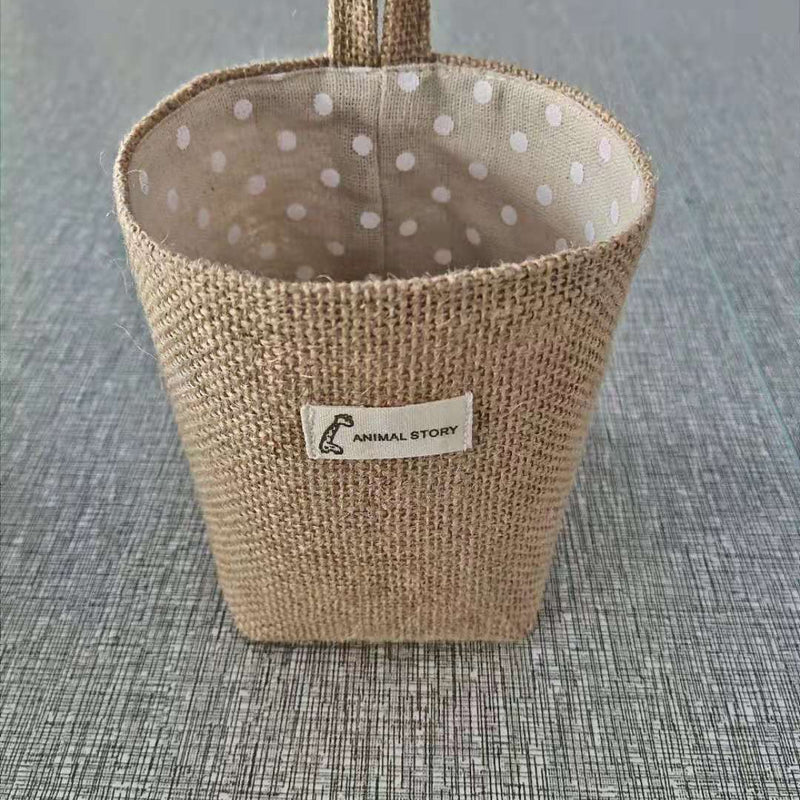 Cotton And Linen Creative Storage Hanging Bag Wall Behind The Door Desktop Debris Jute Storage Bag