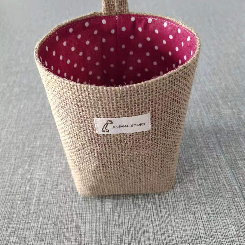 Cotton And Linen Creative Storage Hanging Bag Wall Behind The Door Desktop Debris Jute Storage Bag