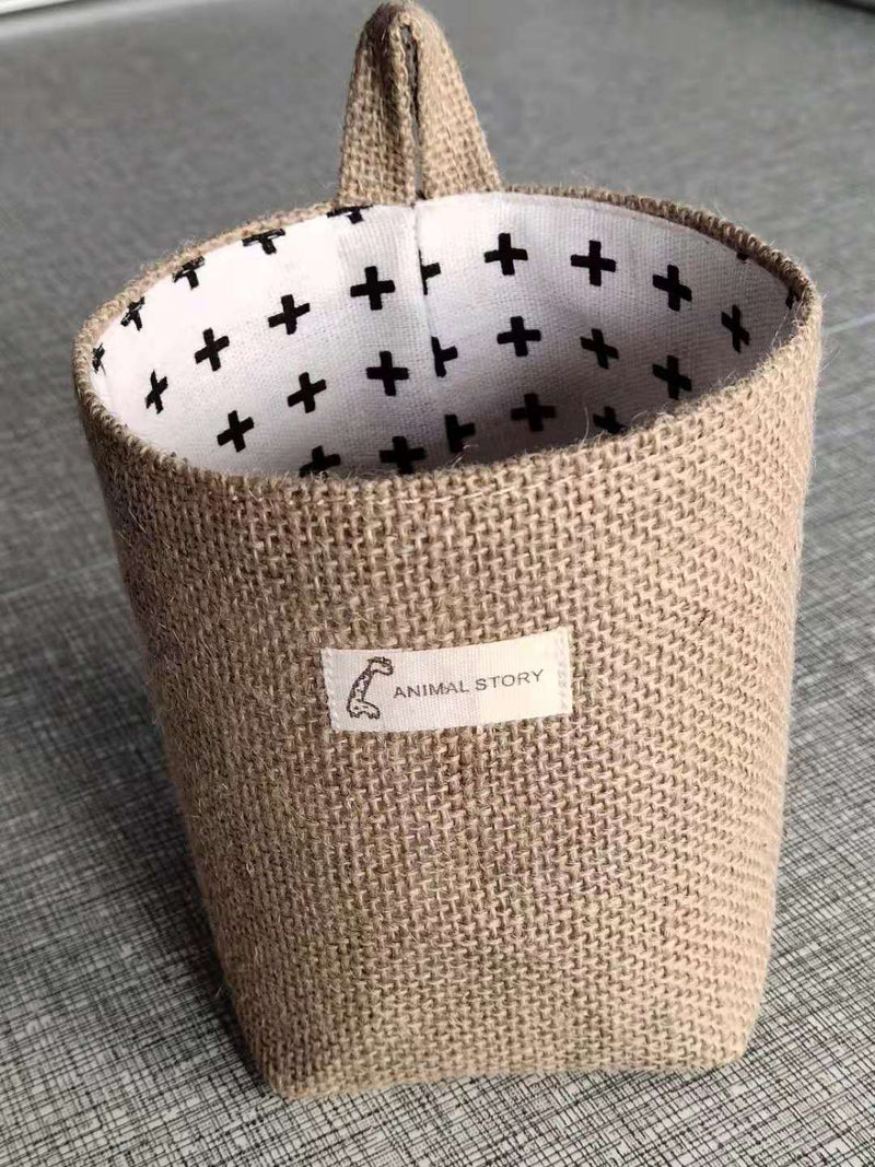 Cotton And Linen Creative Storage Hanging Bag Wall Behind The Door Desktop Debris Jute Storage Bag
