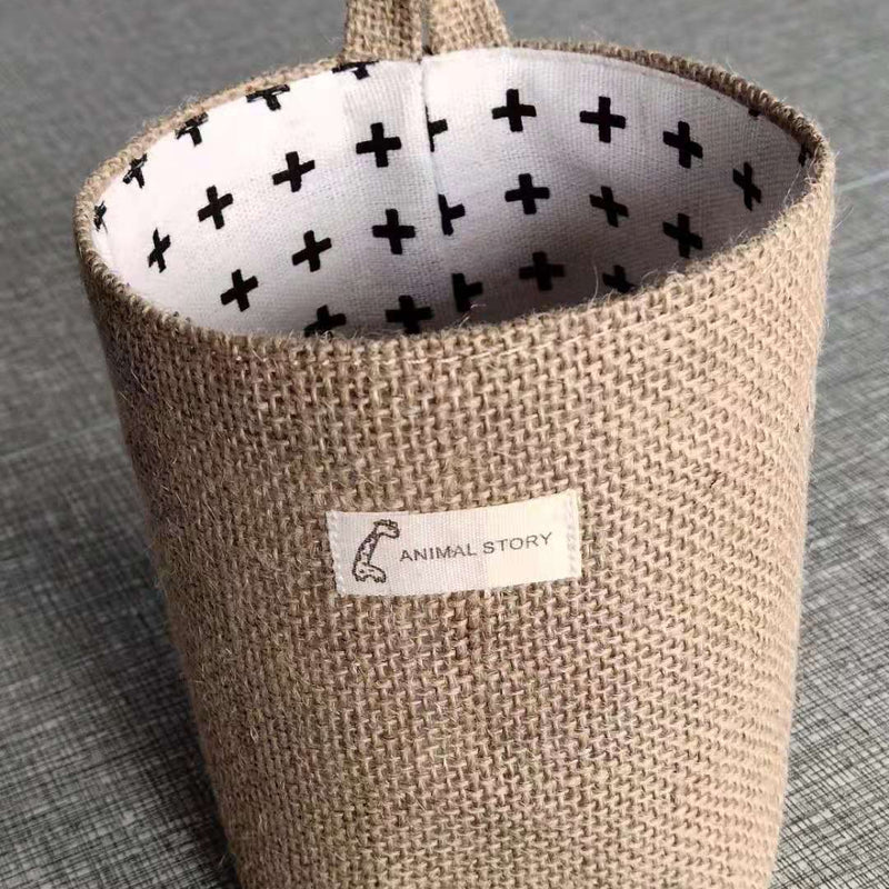 Cotton And Linen Creative Storage Hanging Bag Wall Behind The Door Desktop Debris Jute Storage Bag
