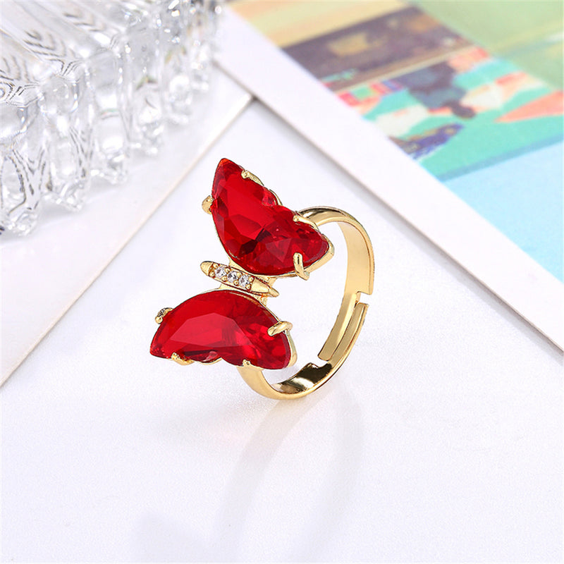 Butterfly Ring Opening Butterfly Glass Crystal Crystal Copper Inlaid Zircon Electroplated Real Gold