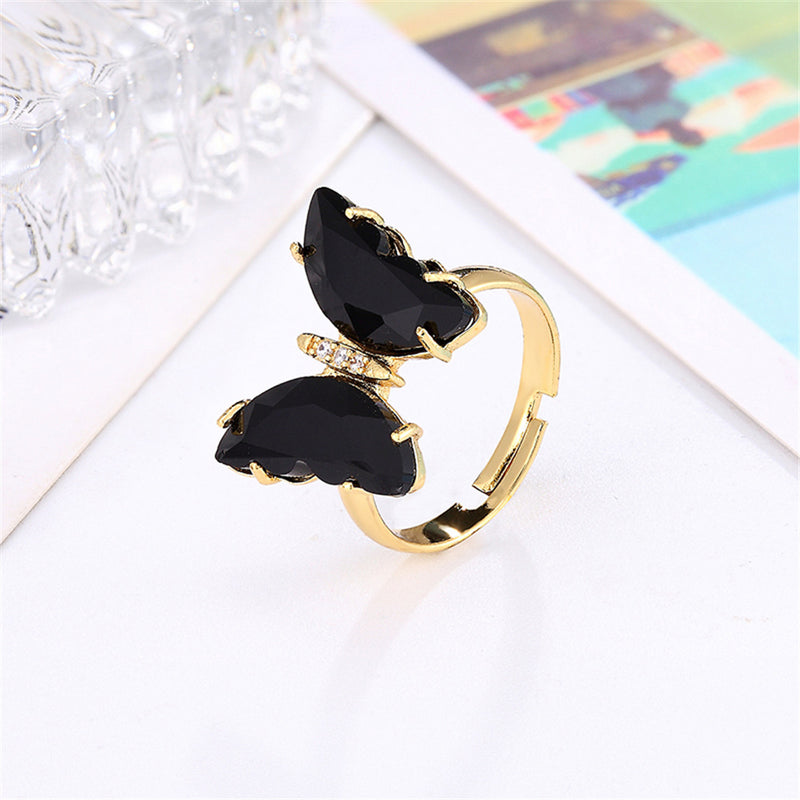 Butterfly Ring Opening Butterfly Glass Crystal Crystal Copper Inlaid Zircon Electroplated Real Gold