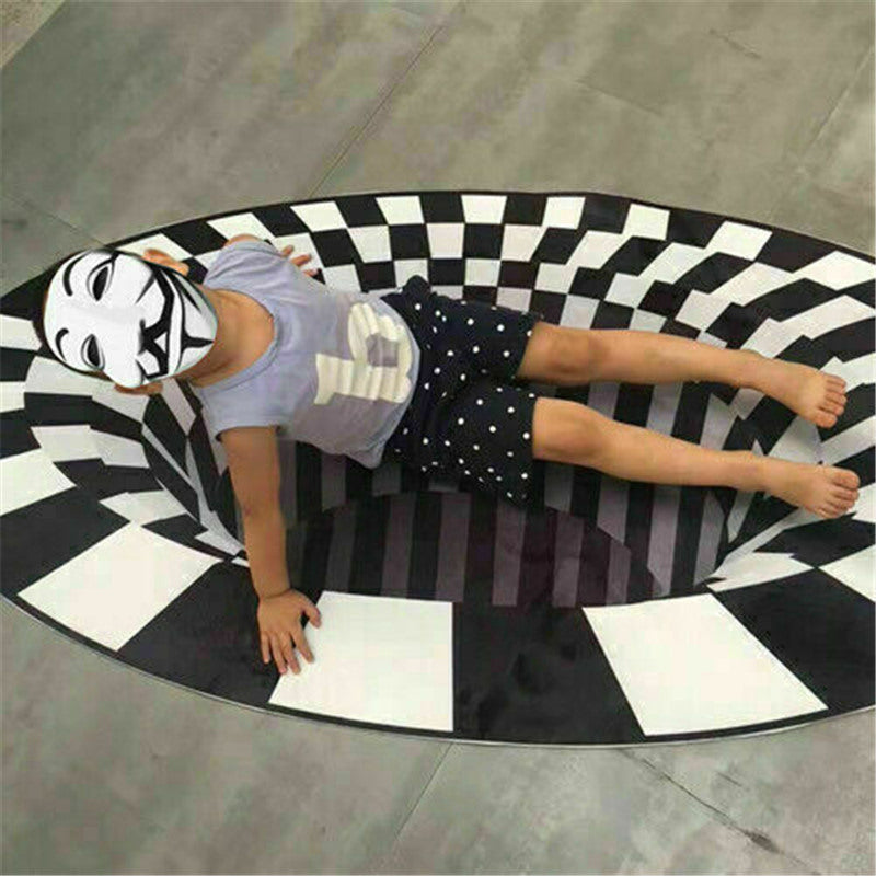 3D Vortex Teppich Schwarz Weiß Gitter Bodenloses Loch Illusion Teppich Wohnzimmer Schlafzimmer Anti-Rutsch Fußmatten Home Fashion Teppich