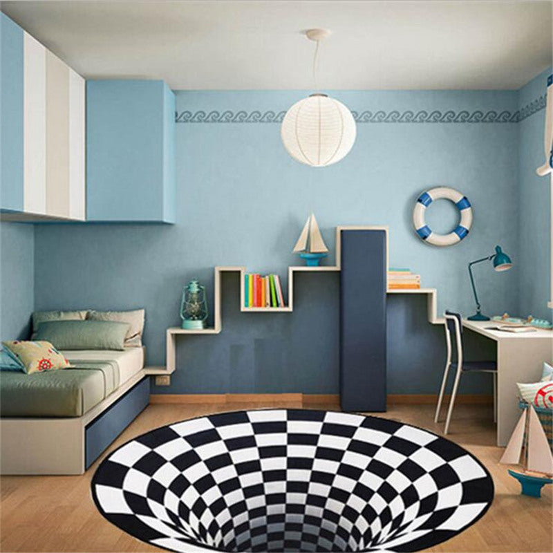 3D Vortex Teppich Schwarz Weiß Gitter Bodenloses Loch Illusion Teppich Wohnzimmer Schlafzimmer Anti-Rutsch Fußmatten Home Fashion Teppich