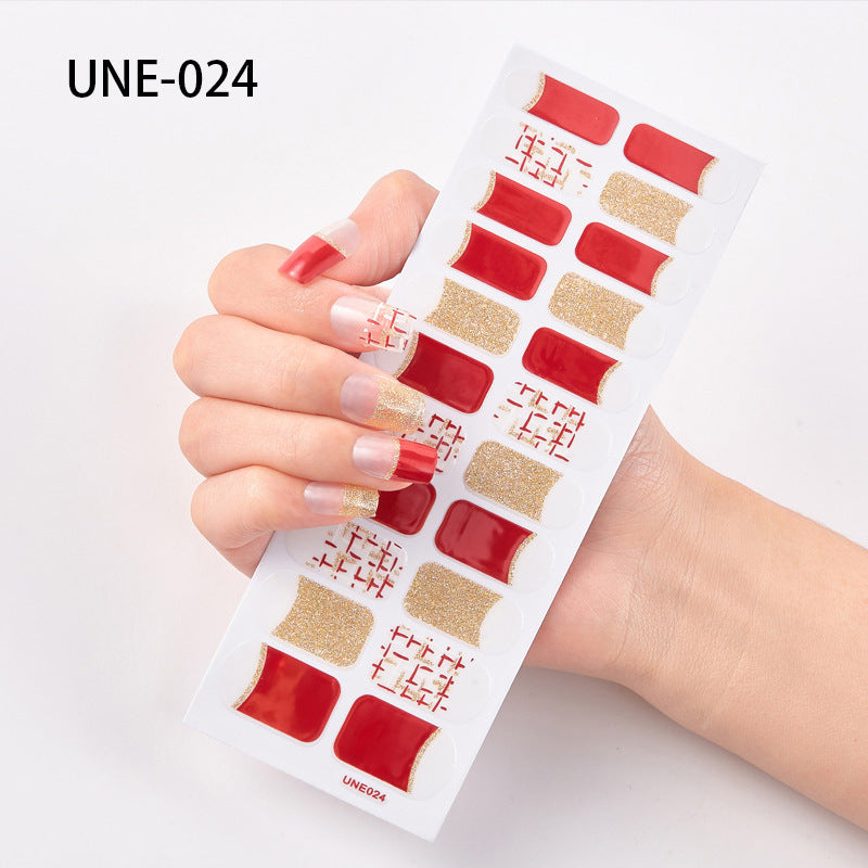 Autocolantes de unhas de estilo europeu e americano francês, impermeáveis e removíveis, película de verniz 3D para unhas, autocolantes integrais de Natal, 22 pontas
