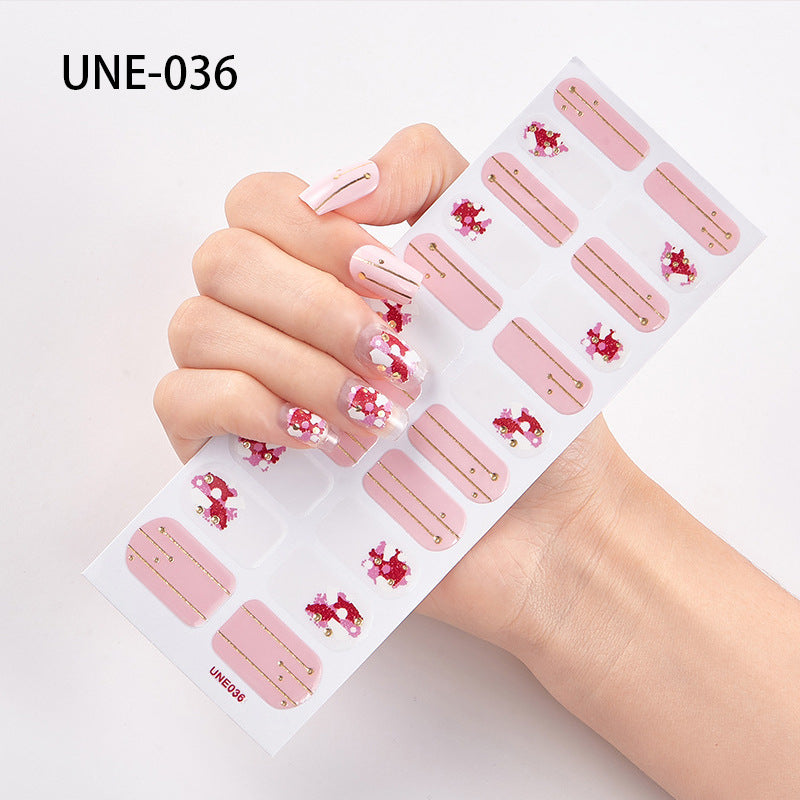 Autocolantes de unhas de estilo europeu e americano francês, impermeáveis e removíveis, película de verniz 3D para unhas, autocolantes integrais de Natal, 22 pontas
