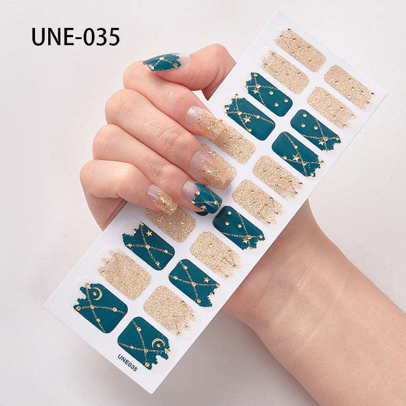 Autocolantes de unhas de estilo europeu e americano francês, impermeáveis e removíveis, película de verniz 3D para unhas, autocolantes integrais de Natal, 22 pontas