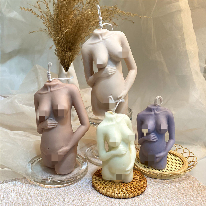 Molde de silicone para vela corporal de mulher grávida com ombro inclinado, molde para velas de aromaterapia, bolos e sabonetes