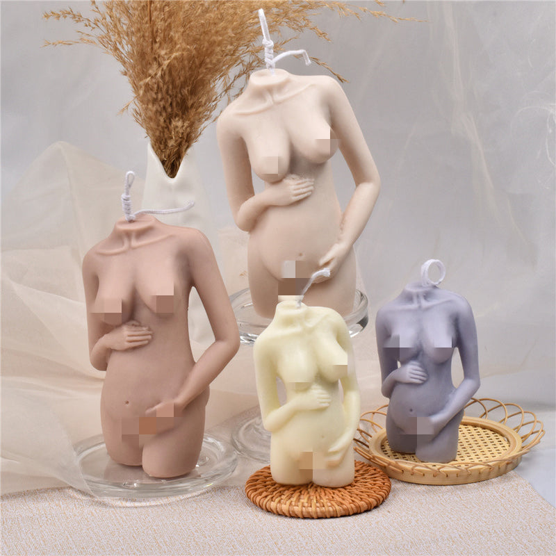 Molde de silicone para vela corporal de mulher grávida com ombro inclinado, molde para velas de aromaterapia, bolos e sabonetes