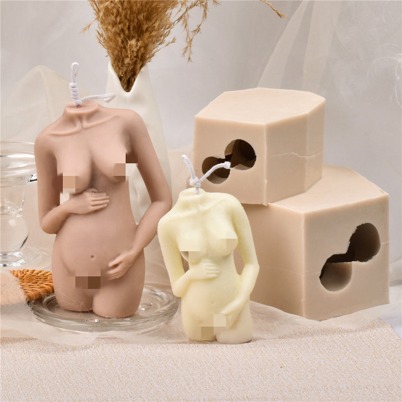Molde de silicone para vela corporal de mulher grávida com ombro inclinado, molde para velas de aromaterapia, bolos e sabonetes