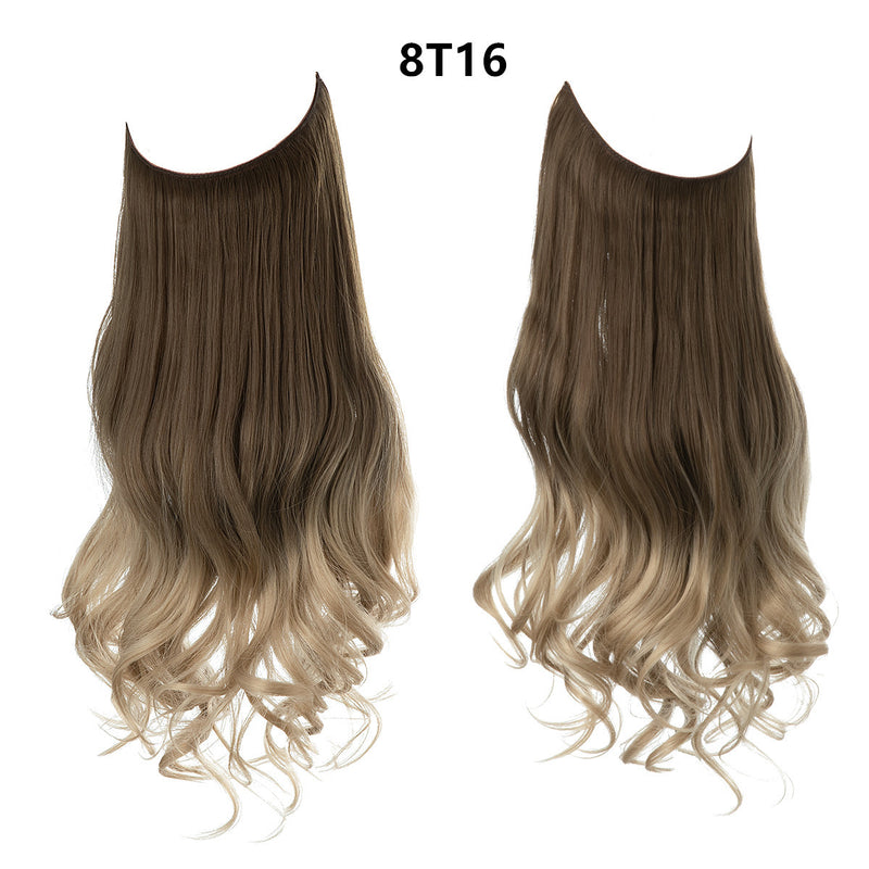 Wig Female Fish Line Type Long Curly Hair Chemical Fiber Extension Piece Matte High Temperature Silk Fish Silk Thread Wig Piece