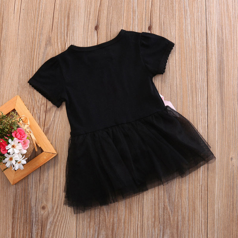 Roupa para bebé menina, vestido preto, body de princesa de manga curta com laço, 6-24 meses