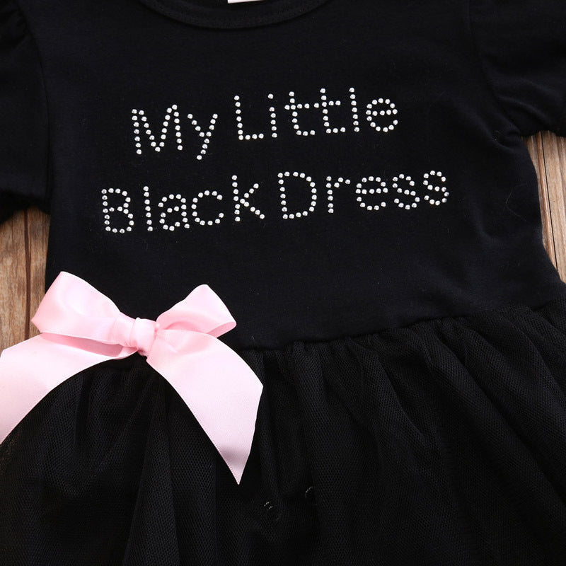 Roupa para bebé menina, vestido preto, body de princesa de manga curta com laço, 6-24 meses