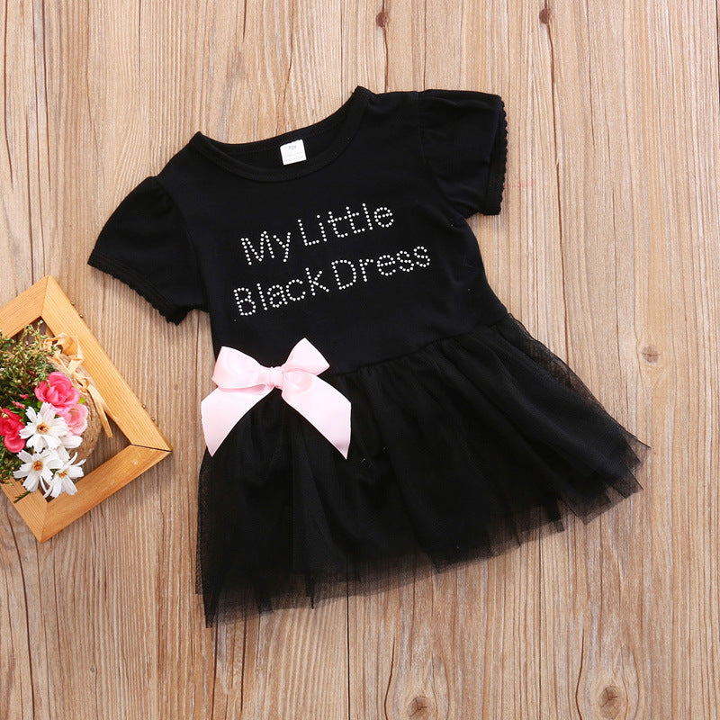 Roupa para bebé menina, vestido preto, body de princesa de manga curta com laço, 6-24 meses
