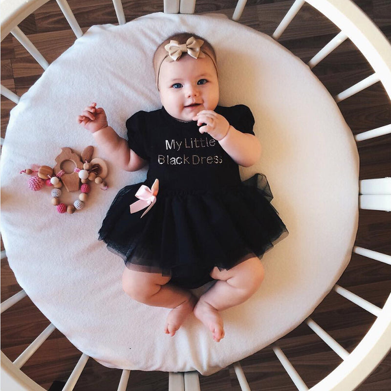Roupa para bebé menina, vestido preto, body de princesa de manga curta com laço, 6-24 meses