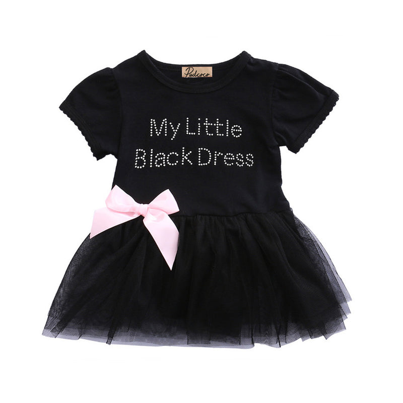 Roupa para bebé menina, vestido preto, body de princesa de manga curta com laço, 6-24 meses