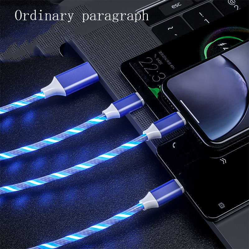 Cabo micro USB Type C 3 em 1 LED Flowing Light Type C Cabo carregador para carregamento de celular Fio