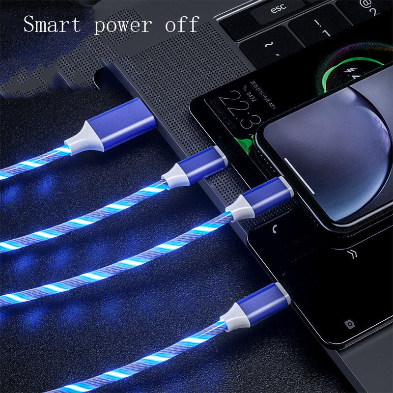 Cabo micro USB Type C 3 em 1 LED Flowing Light Type C Cabo carregador para carregamento de celular Fio