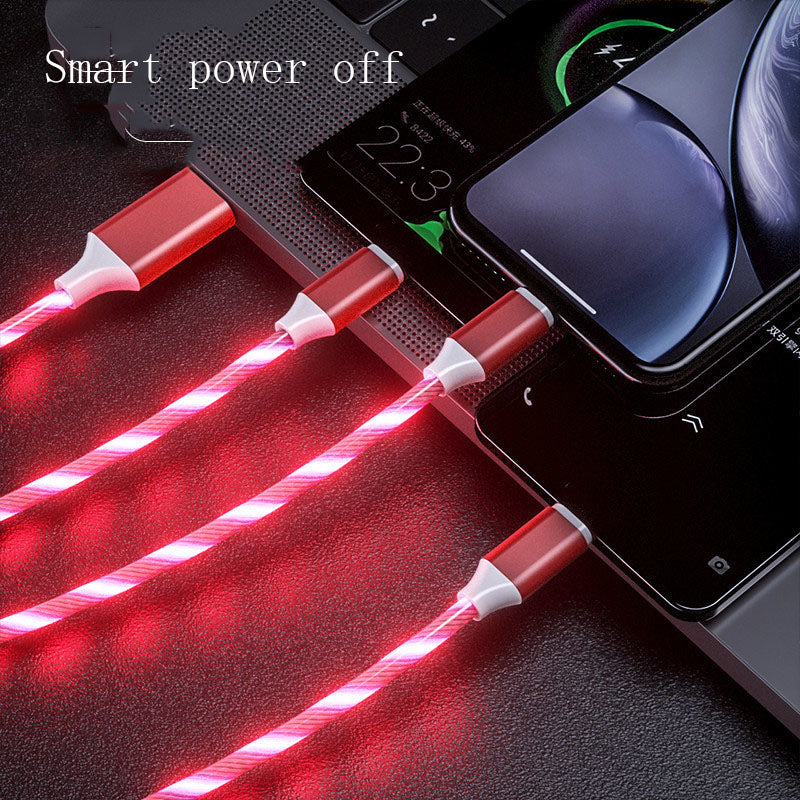 Cabo micro USB Type C 3 em 1 LED Flowing Light Type C Cabo carregador para carregamento de celular Fio