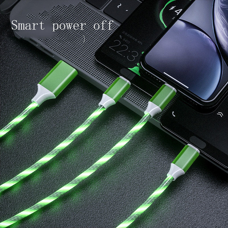 Cabo micro USB Type C 3 em 1 LED Flowing Light Type C Cabo carregador para carregamento de celular Fio