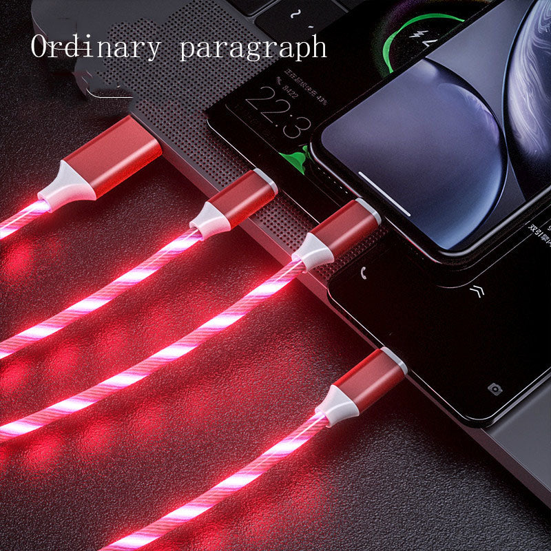 Cabo micro USB Type C 3 em 1 LED Flowing Light Type C Cabo carregador para carregamento de celular Fio
